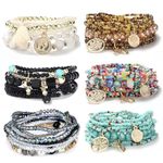 Clybeey 6 Sets Bohemian Stackable Bracelets for Women,Multicolor Handmade Stretch Bead Bracelet Multilayered Boho Bangles layering Strand Charm Bracelets Jewelry Gifts for Teen Girls