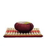 Leewadee Meditation Cushion Set – 1 Round Zafu Meditation Pillow and 1 Square Roll-Up Zabuton Meditation Mat, Pillows Bundle Filled with Kapok, Green Red