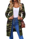 Halife Womens Long Sleeve Cardigans Lightweight Ribbed Neckline Soft Knit Cardigan Sweater with Buttons, Z-camo Green, Large