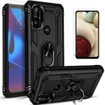 STARSHOP for Moto G Power 2022 Case, Motorola G Power 2022 Case, With With [Tempered Glass Screen Protector Included] Military Grade 12 ft Shockproof Metal Ring Kickstand Drop Protection Cover - Black