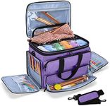 Yarwo Knitting Bag, Yarn Storage Organiser Tote with Double Top Cover for Knitting Needles(Up to 35.5cm), Crochet Hooks, Circular Needles, Yarn and Projects, Purple(Bag Only)