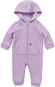 Carhartt baby-girls Long-sleeve Fleece Zip-front Hooded Coverall, Lupine Heather, 3M