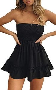 Tube Top Dress for Women Summer Solid Strapless Mini Dresses, Off The Shoudle Ruffle Beach Dress, Black Strapless Mini Dresses, Small