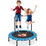 38'' Kids Trampoline Mini Foldable Fitness Trampoline with Adjustable Handle Little Fox Pattern Indoor Outdoor Mini Trampoline Exercise Jumping Rebounder for Toddler Kids Boys & Girls