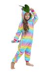 Christmas Girls And Boys Bright Yellow Galaxy Unicorn Onesies Pajamas Soft Fleece Halloween Costume Sleepwea (10-12 Years)