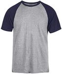 Men's Premium Two Tone Short Sleeve Baseball Tee Shirt (2XL, Navy/Light Grey)
