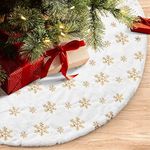 Christmas Tree Skirt, 48" Large White&Gold Luxury Faux Fur Tree Skirt with Snowflakes Super Soft Thick Plush Tree Skirt for Xmas Tree Decoration (Golden, 48inch/122cm)