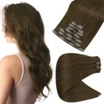 Full Shine Clip in Hair Extensions Real Human Hair Brown Clip in Extensions Human Hair Sandy Brown Straight Seamless Hair Extensions Clip ins Pu Weft Real Human Hair Clip ins 16 Inch 120 g 8 Pcs