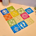 CRAFTAM Different Design Ready to Draw Rangoli Making Stencils, Rangoli Plastic Stencils for Floor Decoration (Set of 12, Size 4x4 Inch)