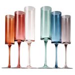 Colored Champagne Flute Stemmed Glasses | Set of 6 | 6oz Art Deco Stemmed Glassware Muted Vintage Glasses for Champagne, Cocktail, Margarita, Wedding Glass, Gift Idea, Muted Pastel Colors Unique