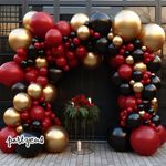 Red Black Gold Balloon Garland - Double Stuffed Dark Ruby Red Balloon Arch Kit with 22 Inch Black Marble Balloon for Birthday Christmas Anniversary Graduation Halloween Party Decoration