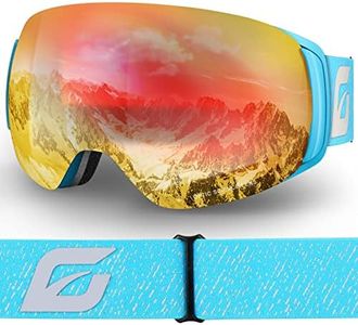 EMSINA A1 Ski Goggles Men,Ski Goggles Women.Anti-Fog/Scratch 100% UV400-Magnetic Lens-Snowboard Snow Goggles Men Women Adult & Junior(S2-BlueFrame/Revo Blaze Lens Vlt 24%) Junior