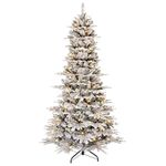 Puleo International 7.5 Foot Pre-Lit Slim Flocked Aspen Fir Artificial Christmas Tree with 450 Clear Lights