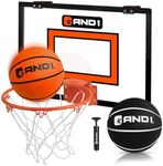 AND1 Over The Door Mini Basketball Hoop: 18x12 Shatterproof Backboard, 2 Mini Basketballs, and Hand Pump Included- Ultimate Indoor Basketball Accessory for Kids and Adults, No Tools Required