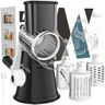 Cambom Rotary Cheese Grater Hand Crank Cheese Shredder for Fresh Cheese, Vegetable, Nuts,Non-Slip Suction Base, Free Cleaning Brush Three Blades, Black