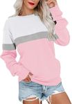 RANPHEE Womens Long Sleeve Tops Color Block Fall Fashion 2024 Basic Crew Neck Cute Lightweight Hooded Shirts Loose Fit Pullover Sweatshirt L Mint Pink