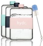 hydr™ Flat Water Bottle For Handbag & Flexible Cleaning Brush | 450ml BPA Free Mini Water Bottle | Leak/Drop Proof Slim Travel Water Bottle, Small Water Bottle for Handbag