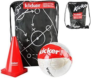Hudora Children's and Adults Set Kicker Edition Matchplan Including Football (Size 5), Ball Needle, Gym Bag and 4 Pylons, red/White/Black, 5
