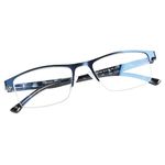 FONHCOO Half Frame Reading Glasses,Metal Mens Reading Glasses with Spring Hinges Blue Light Blocking Ladies Reading Glasses Blue 1.5