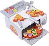 BLiSS HUES Wooden Pizza Play Set with Oven Toppings and Accessories - Pretend Play Kitchen FoodToys for Kids -Play Pizza Party Gift Set fot Girls and Boys