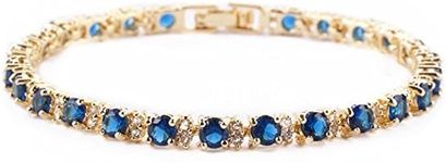 RIZILIA Eternity Tennis Bracelet [18cm/7inch] with Round Cut Gemstones CZ [Blue Sapphire] in 18K Yellow Gold Plated, Simple Modern Elegance