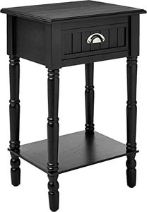 BROWN ART SHOPPEE Wooden Side Table with Drawer & 1 Shelf, 2 Tier White End Table with Storage, End Tables for Living Room with Storage, Wood Side Tables Living Room Table Bedside Table (Black)