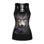 Girl Summer Tank Tops Wolf Lion Cat Skull Rose Digital Print Women Ladies Sleeveless Slim Vest Tops Fantastic Gothic Style Sling Top Sexy Hollow Backless Vest (Style 3, L/XL)