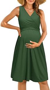 OUGES Womens Midi Nursing Maternity Dresses for Photoshoot Baby Shower Pregnancy Dress(Army Green,M)
