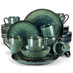 vancasso Starry Green Dinner Set, Reactive Glaze Dinnerware Tableware, 32-Piece Dinner Service with 11in Dinner Plate, 8in Dessert Plate, 7in Bowl and 330ml Mug, Service for 8