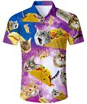 TUONROAD Hawaiian Shirt for Men Funny 3D Taco Cat Printed Bad Shirt Short Sleeve Mens Button Down Summer Casual Shirts M