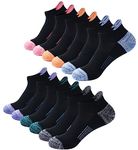 Toes Home Ankle Socks for Women Running Socks, Cushioned Athletic Low Cut Compression Socks Footies for Sneakers 6 Pairs, Black Assorted, 9-11