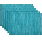 SHACOS Vinyl Placemats Set of 6 Durable Wipe Clean Place Mats Stain Resistant Heat Resistant Indoor Outdoor PVC Weave Dining Table Mats (6, Teal Blue)