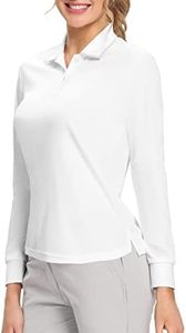 Hiverlay Womens Golf Polo Shirts UPF 50+ Long Sleeve Cooling Sun Shirt Quick Dry Sun Protection Lightweight Tennis Tops Casual Athletic Collared Shirts White Medium