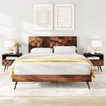 Bme Georgina Signature Dark Choco Bed Frame, Queen Bed Frame and Headboard Handcrafted Geometric, Mid Century Modern, Solid Acacia Wood, No Box Spring Needed, 12 Wood Slats Support, Easy Assembly