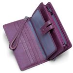 Women's Big Fat RFID Blocking Leather Clutch Wallet Organizer Checkbook Holder (Purple)