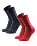 DANISH ENDURANCE Premium Outdoor Hiking Socks, Merino Wool, Warm Walking Socks, Cushioned Blister Socks, Winter Socks, Men & Women 2 Pack, Multicolor (1xNavy Blue, 1xRed), 6-8