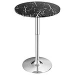 COSTWAY 60cm Round Marble Bar Table, Height Adjustable & 360° Swivel Counter Pub Tables with Sliver Base and Non-slip Rubber Ring, Bistro Cocktail Table for Home, Office, Dining Room and Kitchen