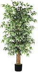 GTIDEA 6ft Artificial Tree Ficus, Tall Faux Trees Indoor with Natural Trunk and Fake Silk Tree Fake Plants for Summer Home Decor Living Room Outdoor Balcony House Office (Included Dried Moss)