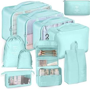 Packing Cubes, 10 Set Packing Cubes with Shoe Bag & Electronics Bag - Luggage Organizers Suitcase Travel Accessories (Sky Blue)