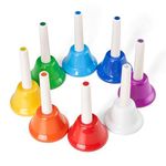 Vangoa Colorful Hand Bells Set 8 Note Diatonic Metal Bells Musical Bells for Kids, Music Lovers, with Sheet Music