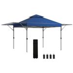 Outsunny 5 x 3(m) Pop Up Gazebo with Extend Dual Awnings, 1 Person Easy up Marquee Party Tent with 1-Button Push, Double Roof, Wheeled Bag, Sandbags, Height Adjustable Instant Shelter, Blue