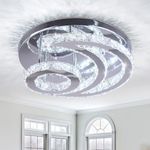 CXGLEAMING 15.7" Modern Crystal Chandelier Ceiling Lights Living Room LED Light Fittings Ceilings Flush Mount Pendant Lamp for Bedrrom Kitchen Hallway,Moon Shaped Cool White(6500K)