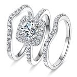 Three-in-One Halo Wedding Ring 18K White Gold Plated Cubic Zirconia Engagement Promise Eternity Ring for Women Size 8