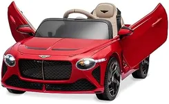 Kidzone 12V Ride on Car, Licensed Bentley Bacalar Kids Battery Powered Electric Vehicle Toy w/Parent Remote Control, 3 Speeds, Spring Suspension, LED Lights, Horn, Radio, AUX Port - Red