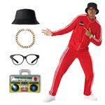 Morph Men 90s Fancy Dress Costumes 90s Costume Red Striped Rapper Hip Hop Costume Mens Funny Costume 80s 90s Retro Tracksuit Large