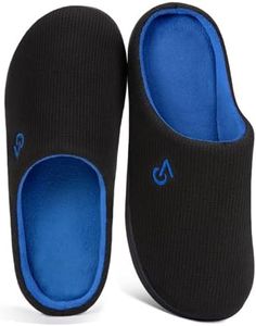 VeraCosy Men's Two-Tone Memory Foam House Slippers Indoor Outdoor Durable Rubber Sole (Blue,7-8 US)