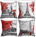 Hibedding Cartoon Flowers Throw Pillow Case - Cotton Linen Cushion Covers for Sofa Bed 18 x 18 Inch Home Decoration, 4 Pack 4 Pack Paris Lover