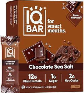 IQBAR Brain and Body Plant Protein Bars - Chocolate Sea Salt - 12 Count, Low Carb, High Fiber, Gluten Free, Vegan Snacks - Low Sugar Keto Energy Bar