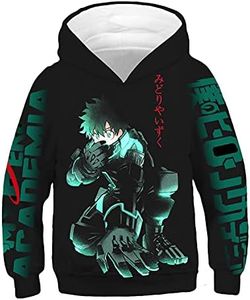 Anime Kids Boys Girls Prints Hoodie Pullover Cosplay Costume Teenage Sweatshirts Cool Top Darkgreen, Darkgreen, 11-12 Years