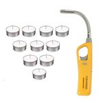 Genesis Flexible Pipe Steel Gas Lighter for Candles Stoves & Fireworks (Pack of 1) with Tea Lights (Pack of 10) (Yellow)